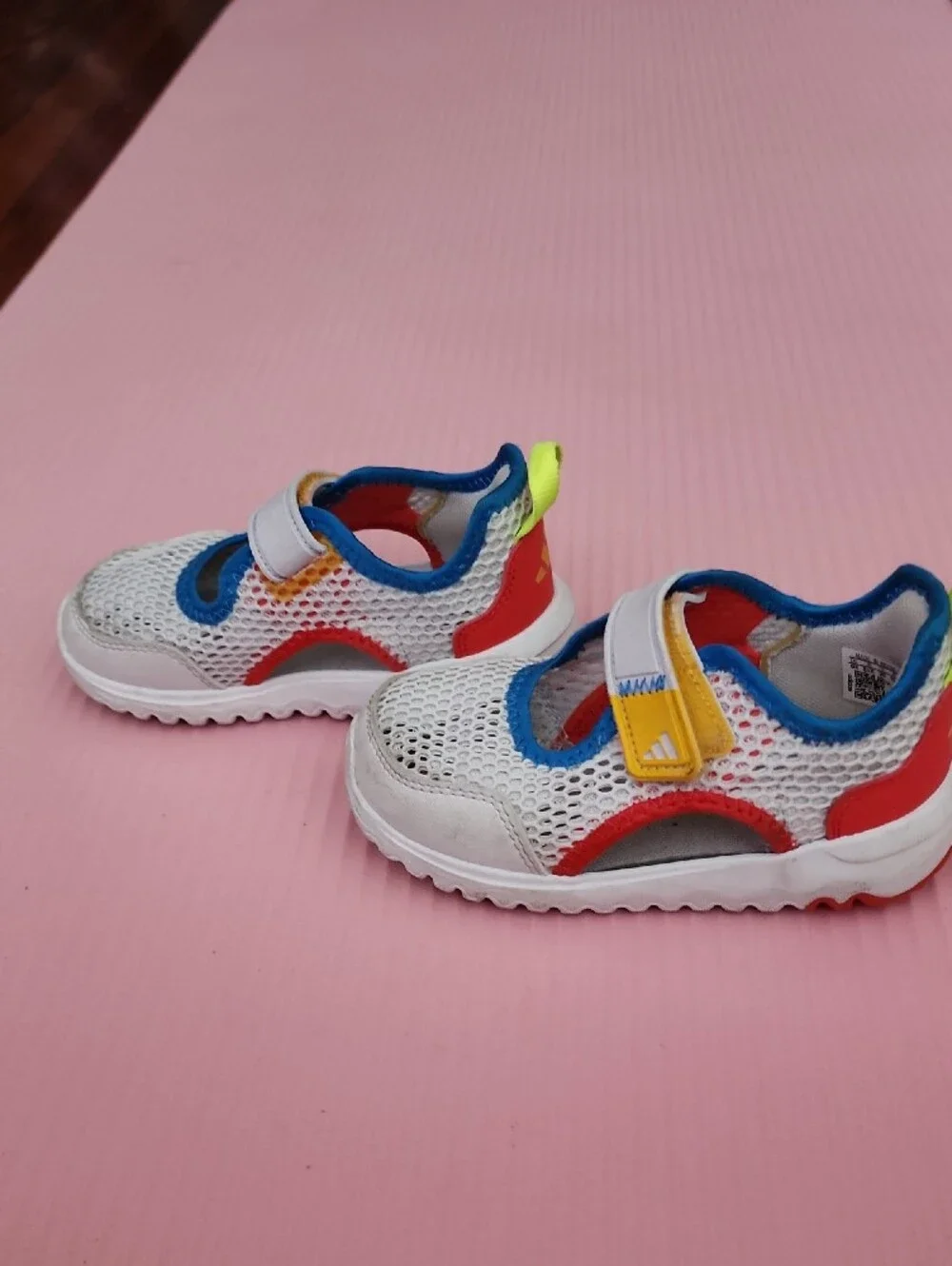 Reebok White Mesh Mary Jane Sandals with Blue and Yellow Accents